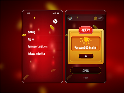 App Screen casino coin mobile app settin uidesign winscreen
