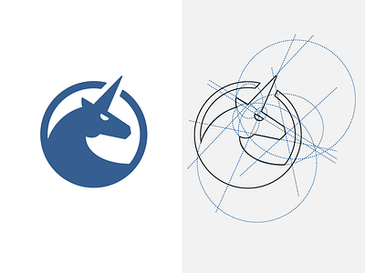 UNICORN LOGO + CONSTRUCTION construction geometry grid horse logo mark sygnet symbol unicorn