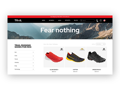 Trail website - Product category clean ui clean ui ux ecommerce fear nothing product catalogue product display product page running shoes shoes sports website trail trail running ui ui ux ui design web web design web designer website website design
