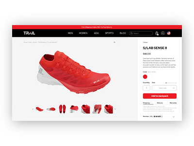 Trail website - Product page clean ui clean ui design ecommerce ecommerce design ecommerce shop product page running running shoes shoes trail trail running trail running shoes ui ui ux ui design web web design web designer website website design
