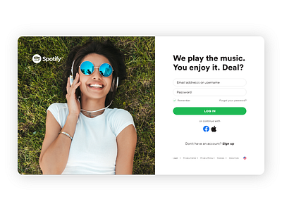 Spotify login page - Dribbble Weekly Warmup dribbbleweeklywarmup login design login page login screen minimal sign in spotify ui ui ux ui design uidesign uiux