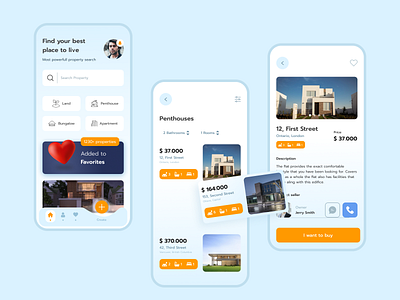 Real Estate Mobile App airbnb apartment blue and white booking booking app card design concept flat home screen icons landlord mobile ui real estate rent rent house room rent search bar tabbar tenants ux