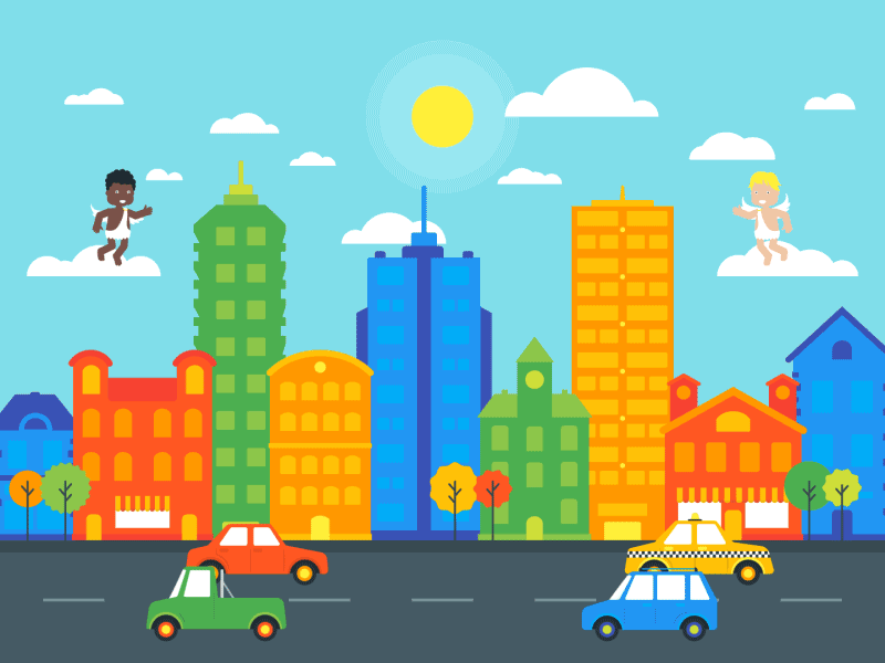City Growth Intro car character cherub city explainer flat motion