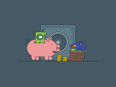 Banking & Saving explainer flat illustrator kit money outline piggy safe