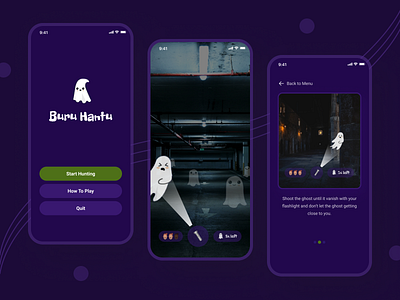 Ghost Hunter Game Mobile App app design dark mode games games design ghost ghost hunter minimalist mobile design mobile games ui ui design uidesign