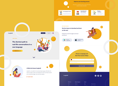 Language learning landing page design flat language learning ui ux vector web website