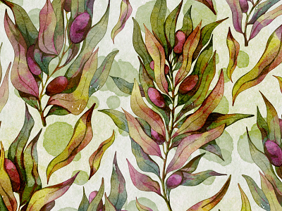 Wild olive abstract acrylic adobe illustrator branch delicate digital drops foliage hand drawn illustration multicolor nature olive pattern pink procreate texture tropical watercolor yellow