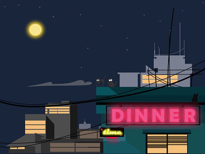 night version of "Guy eating snacks on roof" 🤣 art artwork cat character design illustration moon night rebound vector