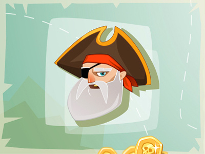 Yo-ho-ho, and bottle of rum! beard cartoon character coins game map pirate vector