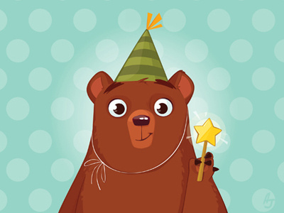 Hi! I'm back bear cartoon celebration character happiness happy postcards star vector