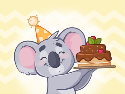 Chuck cake celebration character funny koala sticker stickers telegram vector