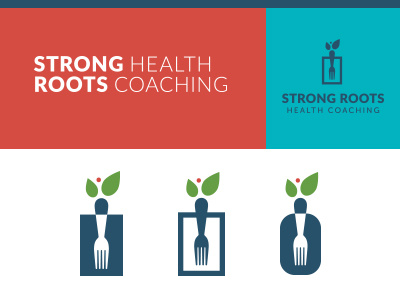 Strong Roots #3 logo fork roots leaf fruit health coaching wellness growth identity branding strength