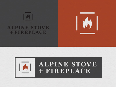 Alpine Stove & Fireplace fire fireplace flame grey identity logo orange serif stove