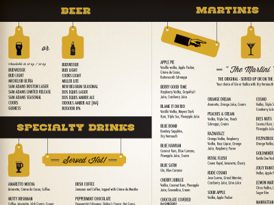 Shot number nine beer food icons layout martini menu restaurant yellow