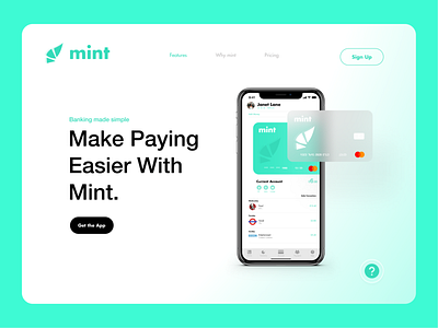 Mint Banking App Landing Page Concept app banking clean ui design finance glassmorphism landingpage minimal mint mobile simple ui webdesign