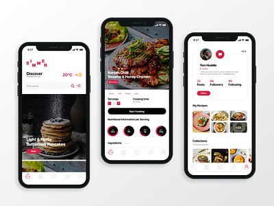 Concept 'Simmer' app clean ui cooking design food ios minimal mobile simple social ui