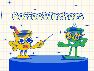 CoffeeWorkers 70s 80s artwork character illustration old school person poster retro