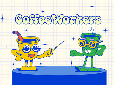 CoffeeWorkers 70s 80s artwork character illustration old school person poster retro