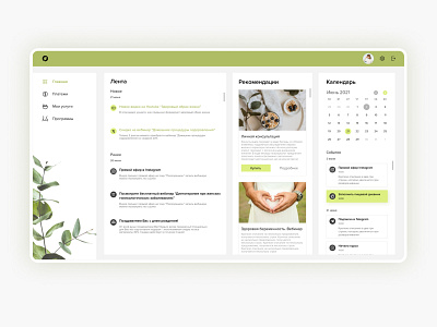 Personal account of the nutritionist's client admin dashboard design home page interface nutrition ui user interface ux