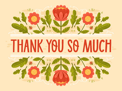 Thank you so much floral floral art folkart greeting card hand lettered hand lettering illustration modern florals typography
