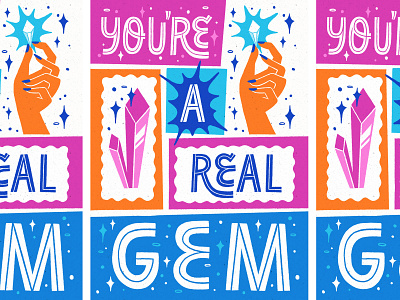 You're a real gem gem greeting card hand lettered hand lettering illustration surface pattern typography