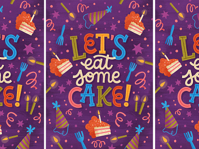 Let's eat some cake birthday birthday party cake greeting card hand lettered hand lettering illustration surface pattern typography