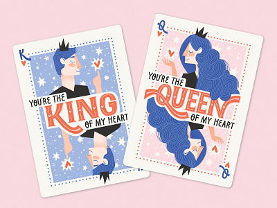 You're the king/queen of my heart hand lettering illustration king lettering playing card portrait queen