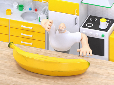 Bananas 3d animation banana c4d chef cinema4d kitchen loop motion octane octanerender slice
