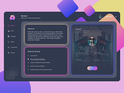 User Profile/Okulos app board colors design figures home logo profile ui ux web