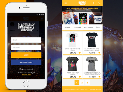 Glastonbury festival mobile app concept app e commerce festival mobile webshop