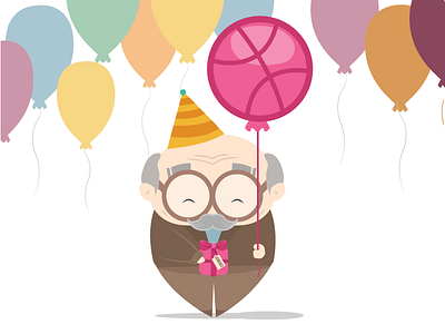 Finally on Dribbble baloon cartoon cute debut dribbble first shot flat gift illustration invite vector illustration