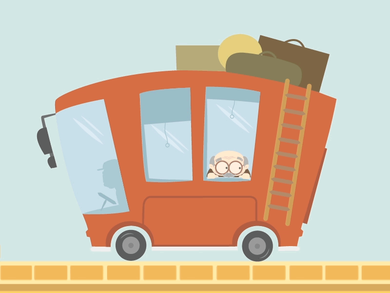 Single ticket, Get ready! adventure animation bags flat gif illustration pullman stair ticket transport travel vector