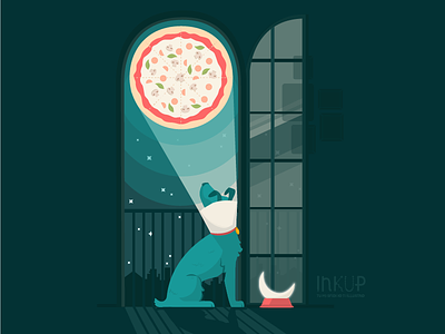 InkUp - Dreaming pizza animal cartoon character cute dark dog flat food illustration moon night pizza