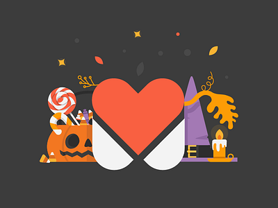 Trick or Treat? 🎃 candies candle facebook flat halloween hat illustration material design pumpkin sweets ui witch