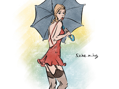 Day 710 art comicbookartist daily dailyart dailydrawing drawing editorial fashion fashionillustration girl illustration illustrator pinup rainy reddress sashaming sexy stockings umbrella