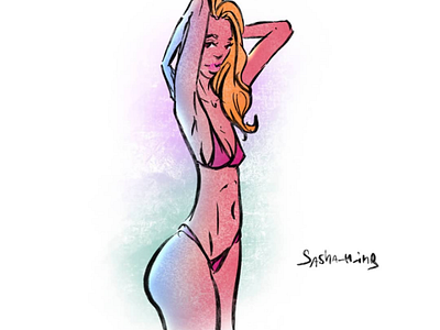 Day 794 art artist beautiful bikini cartoonist comicbookartist daily drawing fashionillustration girl illustration illustrator pink pinup procreate purple redlights sashaming sexy vibes