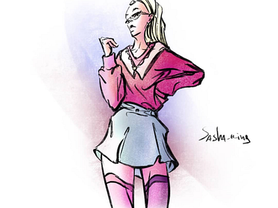 Day 798 artist beautiful cartoonist comicbookartist comics daily drawing fashion fashionillustration girl illustration illustrator pink pinup procreate purple sashaming sexy skirt vibes