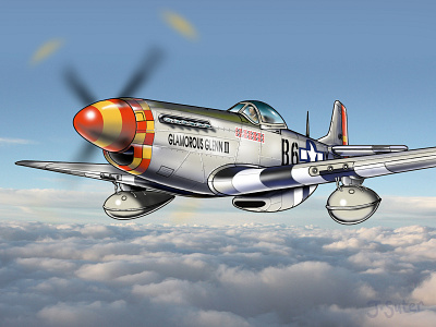 North American P-51D Mustang War Plane Illustration
