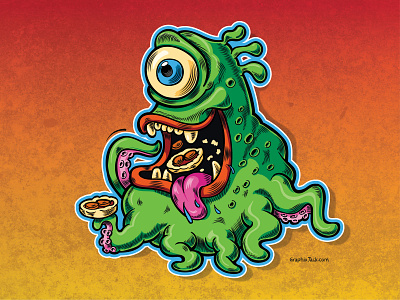 Tentacle Monster Eating Mini Pizzas illustration monster pizza t shirt design tentacles vector vector illustration