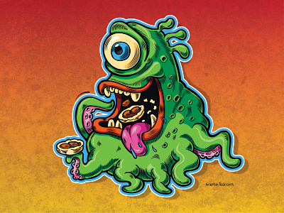 Tentacle Monster Eating Mini Pizzas