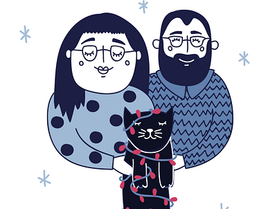 Family Holiday Card by Emily Small cat cats christmas commission commissions digital illustration digital illustrator drawing drawings family hand drawn holiday holiday card illustration illustrator