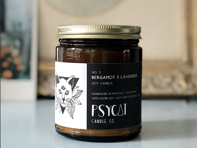 Psycat Candle Co. Label by Emily Small branding calligraphy calligraphy and lettering artist design hand drawn hand drawn type handlettered handlettering illustration illustrator label logo logodesign packaging packaging design typography