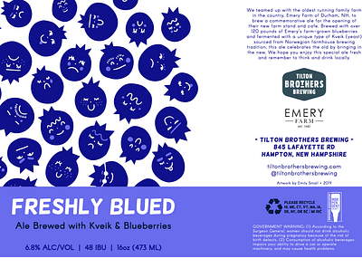 Freshly Blued Can Label by Emily Small adobe illustrator beer art beer branding beer can beer can design beer label beer label design beer labels blueberries brewery design digital art digital illustration drawing fruit hand drawn illustration illustrator procreate vector