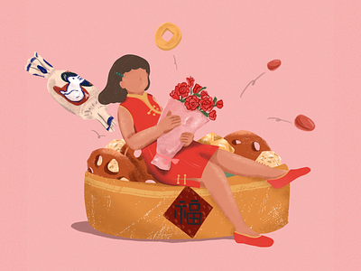 Lunar New Year & V-day💖 asian american asian games asian illustrator celebration chinese new year illustration lunar new year valentines day