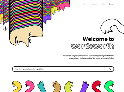 wordsworth - A platform for ghostwriters cartoon cartoon illustration colorful home home page home screen homepage homepage design illustration platform ui ui design vibrant web web design webdesign website website design white