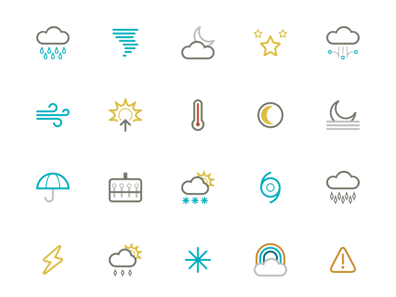 Symbolicons Elements icons weather forecast hollow line conditions temperature
