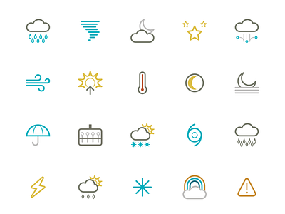 Symbolicons Elements conditions forecast hollow icons line temperature weather