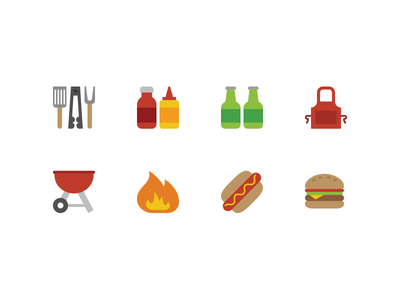 BBQ Icons apron beer burger fire flat grill hotdog icon ketchup mustard tongs