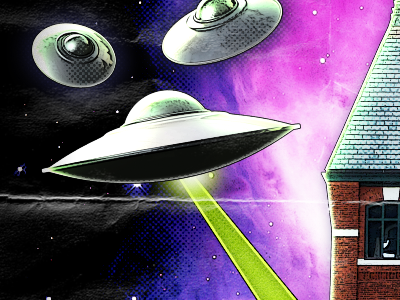 Retro Sci-Fi aliens flying saucers poster retro space