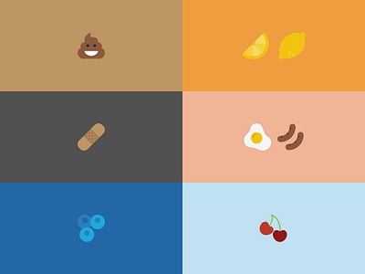 Year of Icons (2015) band aid blueberries cherries citrus color egg flat icons orange poop sausage symbolicons